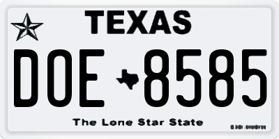 TX license plate DOE8585