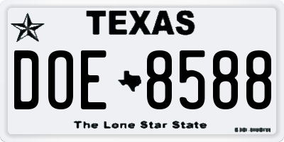 TX license plate DOE8588