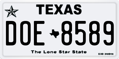 TX license plate DOE8589