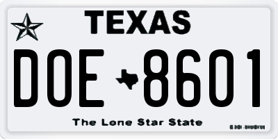 TX license plate DOE8601