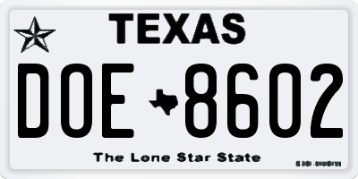 TX license plate DOE8602