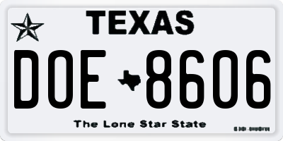 TX license plate DOE8606