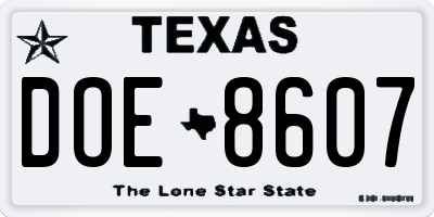 TX license plate DOE8607