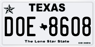 TX license plate DOE8608