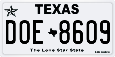 TX license plate DOE8609
