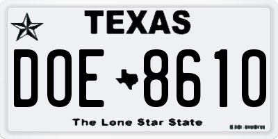 TX license plate DOE8610