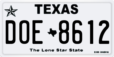 TX license plate DOE8612