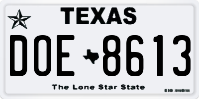 TX license plate DOE8613