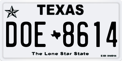 TX license plate DOE8614