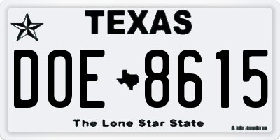 TX license plate DOE8615