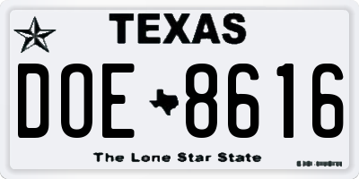 TX license plate DOE8616