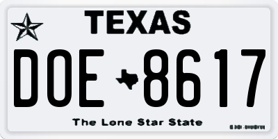TX license plate DOE8617