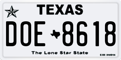 TX license plate DOE8618