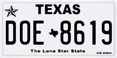 TX license plate DOE8619