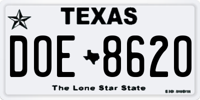 TX license plate DOE8620
