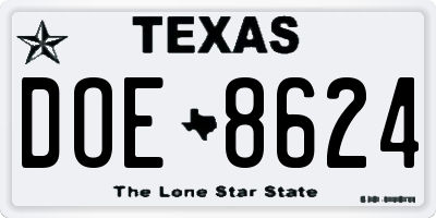 TX license plate DOE8624