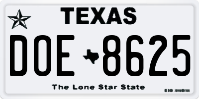 TX license plate DOE8625