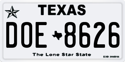 TX license plate DOE8626