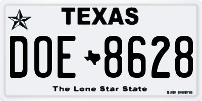 TX license plate DOE8628