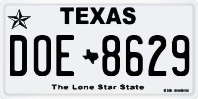 TX license plate DOE8629