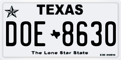 TX license plate DOE8630