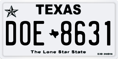 TX license plate DOE8631