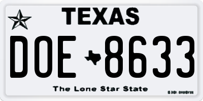 TX license plate DOE8633