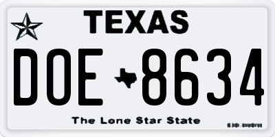 TX license plate DOE8634