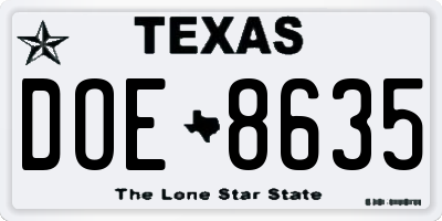 TX license plate DOE8635