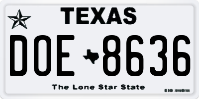 TX license plate DOE8636