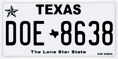 TX license plate DOE8638