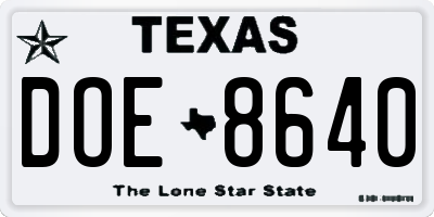 TX license plate DOE8640