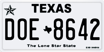 TX license plate DOE8642