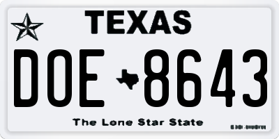 TX license plate DOE8643