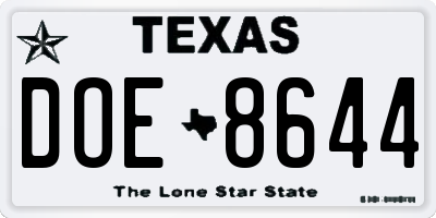 TX license plate DOE8644