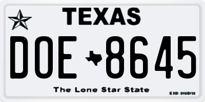 TX license plate DOE8645