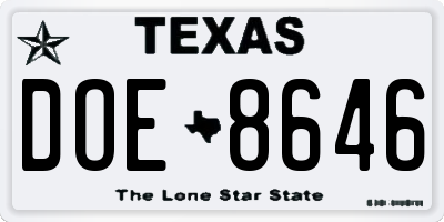 TX license plate DOE8646