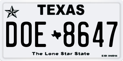 TX license plate DOE8647