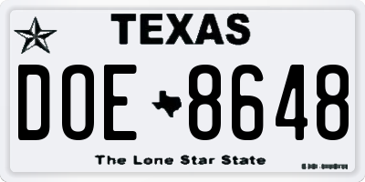 TX license plate DOE8648
