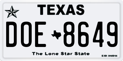 TX license plate DOE8649