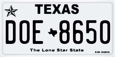 TX license plate DOE8650