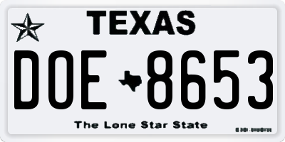 TX license plate DOE8653