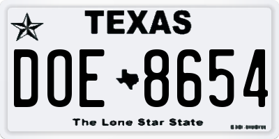 TX license plate DOE8654