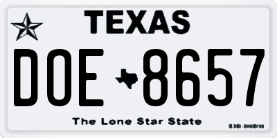 TX license plate DOE8657