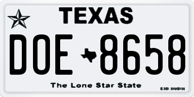 TX license plate DOE8658