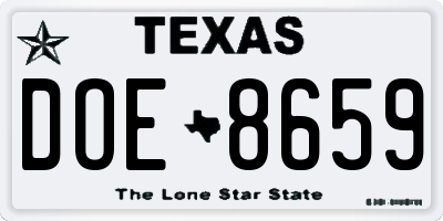 TX license plate DOE8659