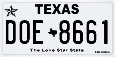 TX license plate DOE8661