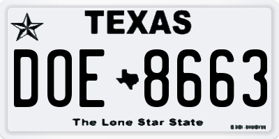 TX license plate DOE8663
