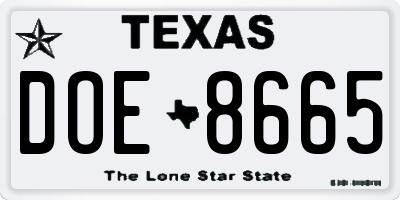 TX license plate DOE8665