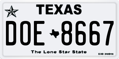 TX license plate DOE8667